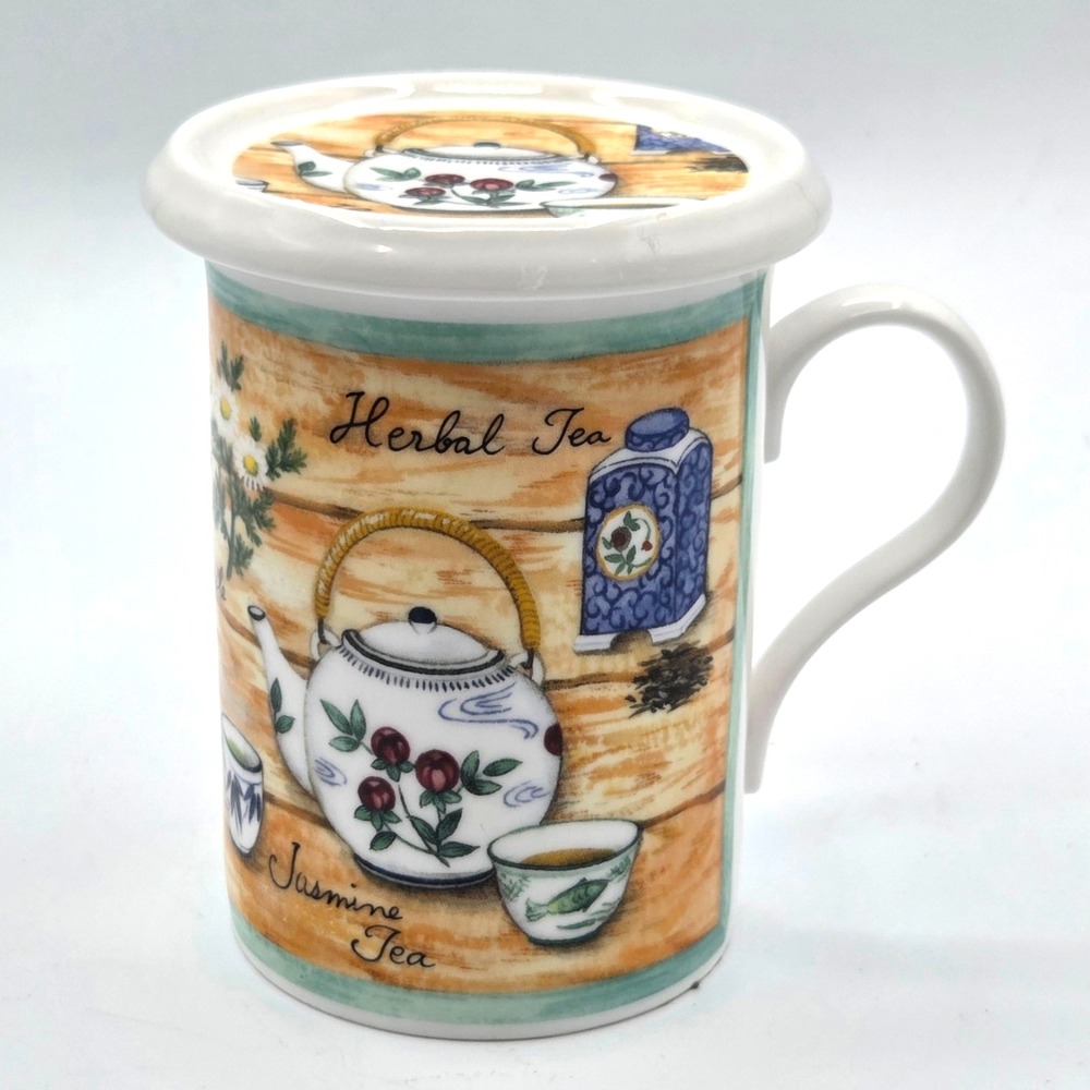 Ceramic Herbal Tea Cup with Lid Golden Crown England